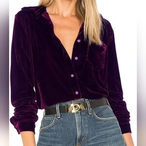 Soft Surroundings  Purple Velvet Button Down Top sz M